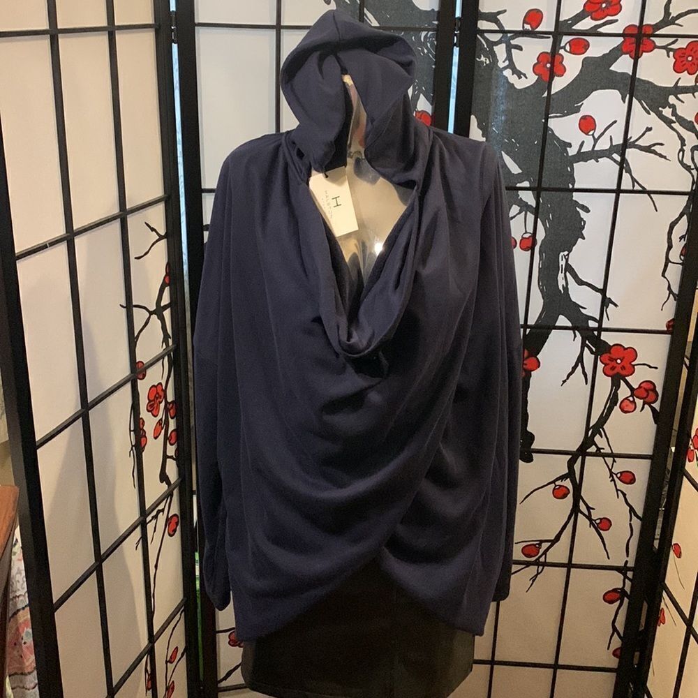 H by Halston navy pull over with hoodie. Size small